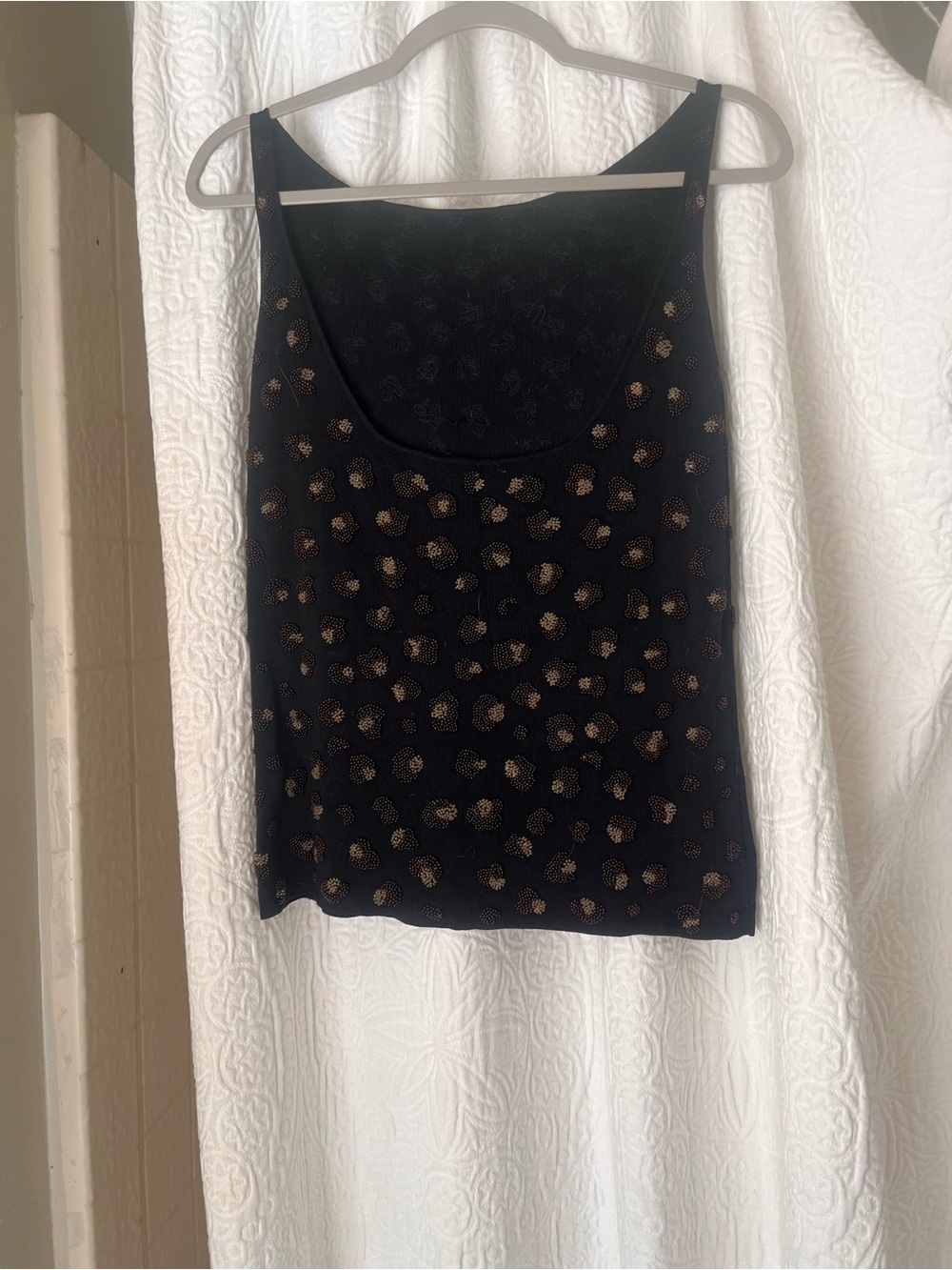 Vintage Black Tank Top with Metallic Gold Dot Beading
